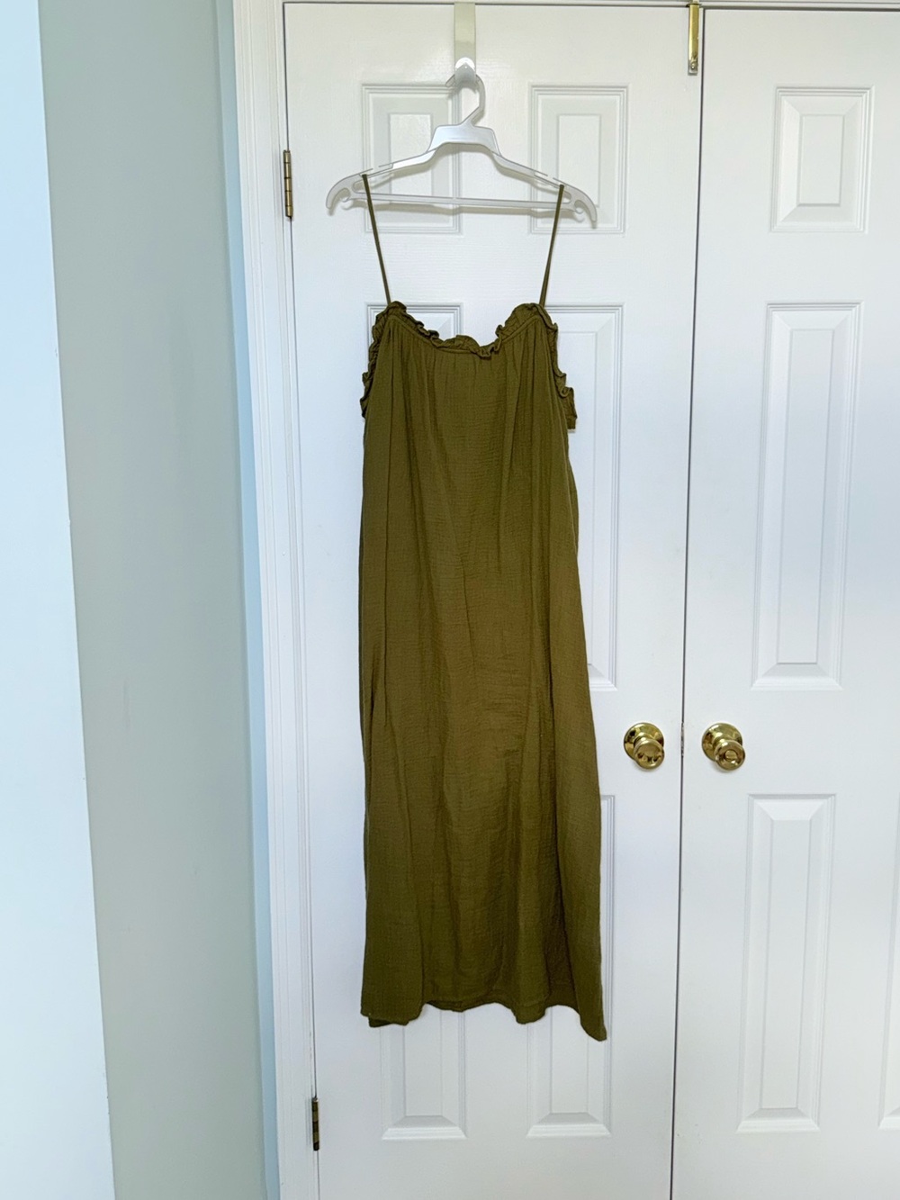 H&M Olive Green Maxi Slip Dress with Ruffle Trim